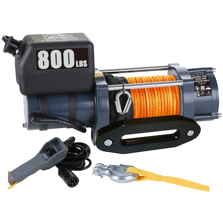 Bulldog Winch Hoist 800 LB 12vDC synthetic rope 12004